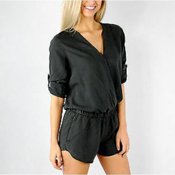 Cloth & Stone Women's Surplice Mini Wrap V-neck Tab Sleeve Night Shade Romper - Picture 1 of 15